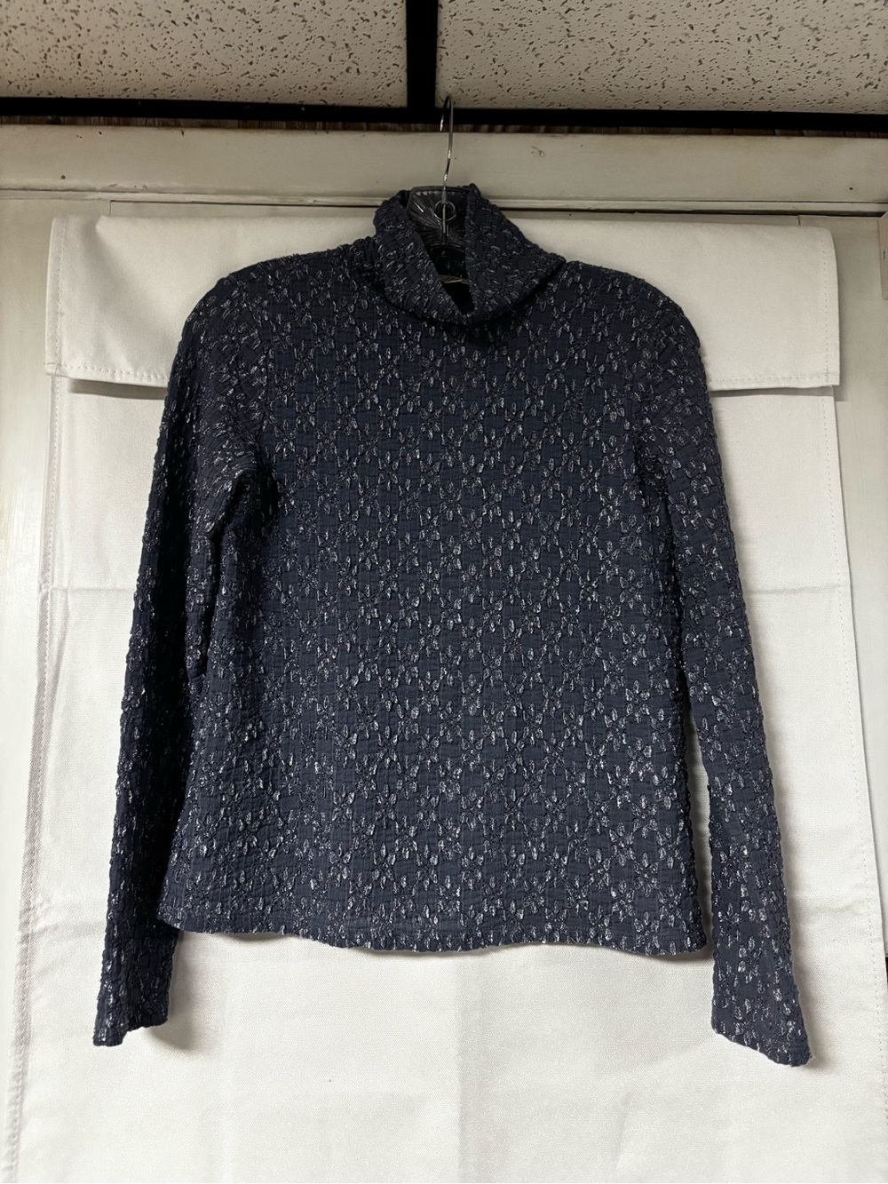J. Jill  Blue Textured Cowl Neck Long Sleeve  Top